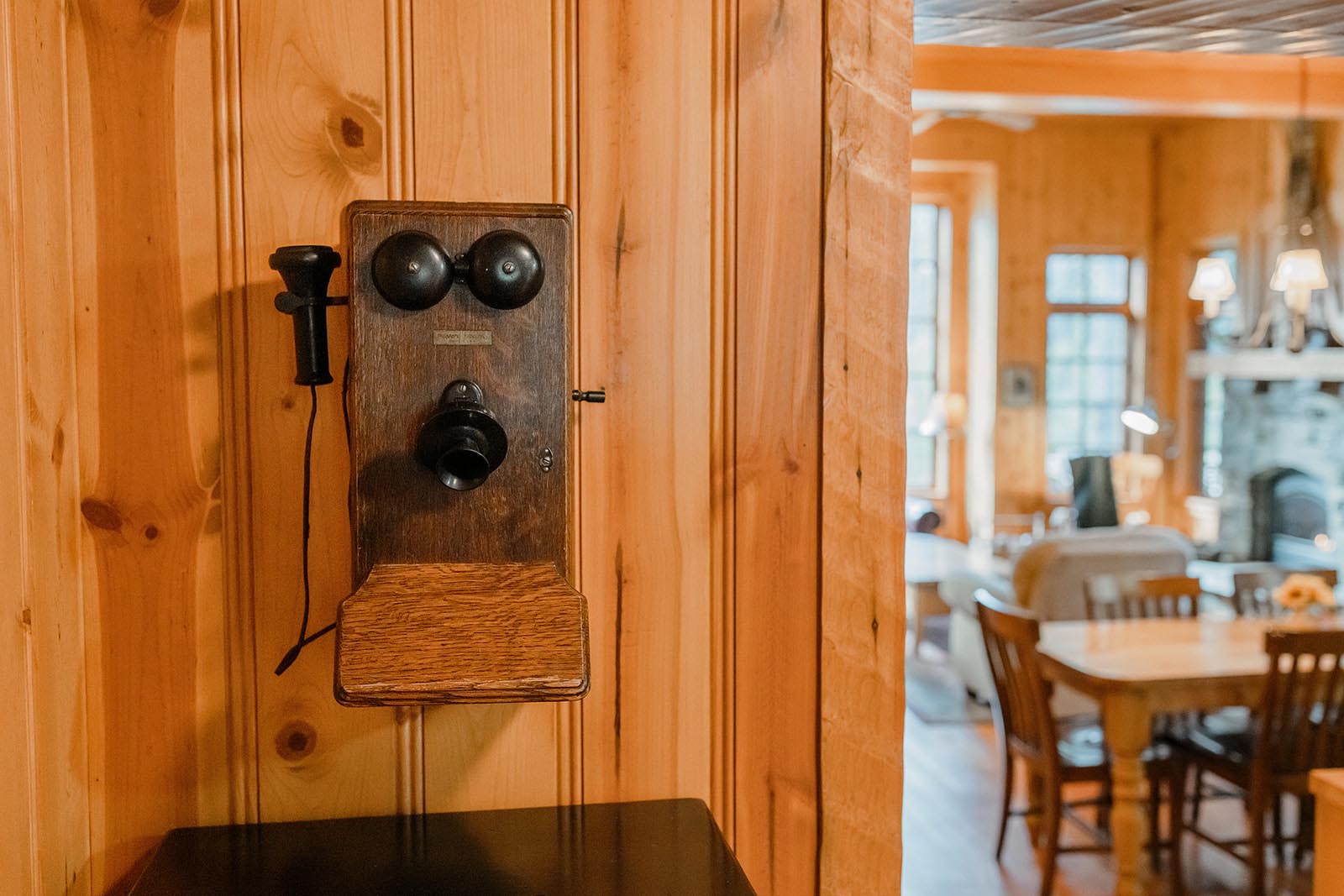 luxury metolious river cabin antique telephone
